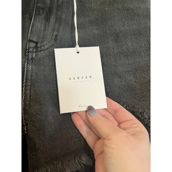 NEW Kancan Black Ladies Shorts Distressed Cut Off Hem 7/27 7‎ 27 NWT - Picture 2 of 5